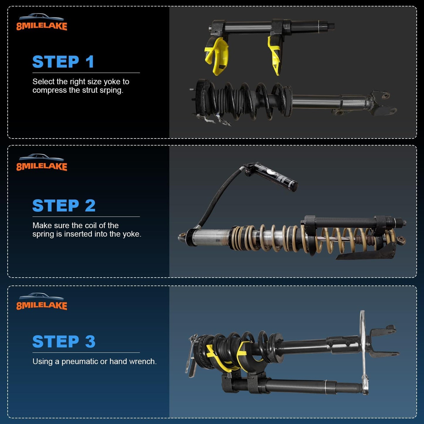 8MILELAKE Macpherson Strut Spring Compressor Kit Interchangeable Fork Coil Extractor Tool Set