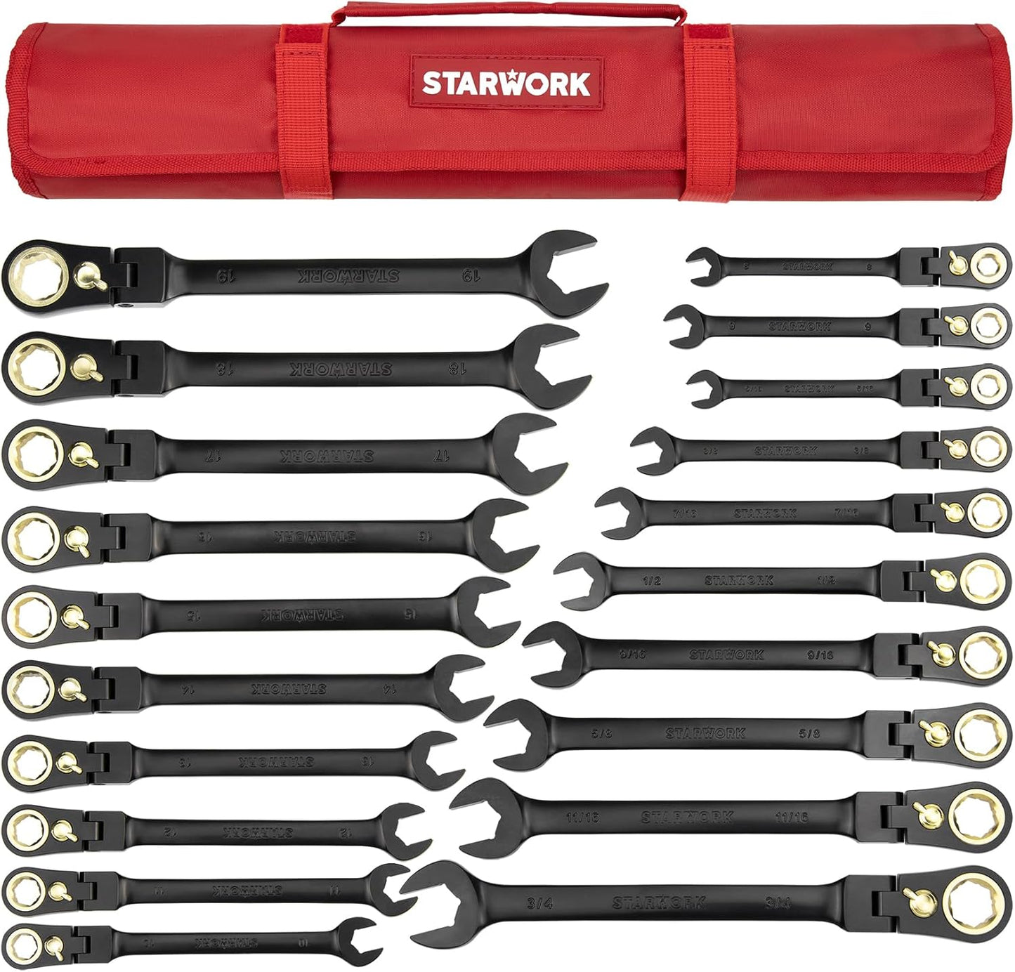 TRUE MECHANIC™ 20 Pc. 120T Reversible Ratcheting Combination Wrench Set, Long Pattern, SAE, Metric, Professional, With Portable Roll-Up Pouch Bag