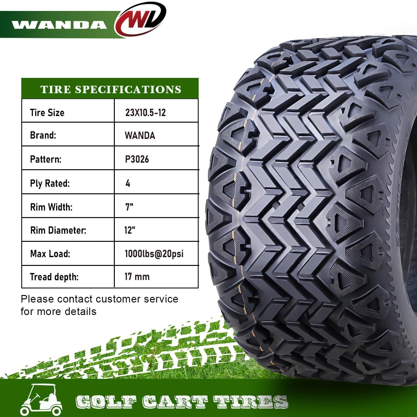 WANDA 23X10.5-12 Golf Cart ATV Tires 4 Ply 23X10.5x12 -Set 4-14034 …