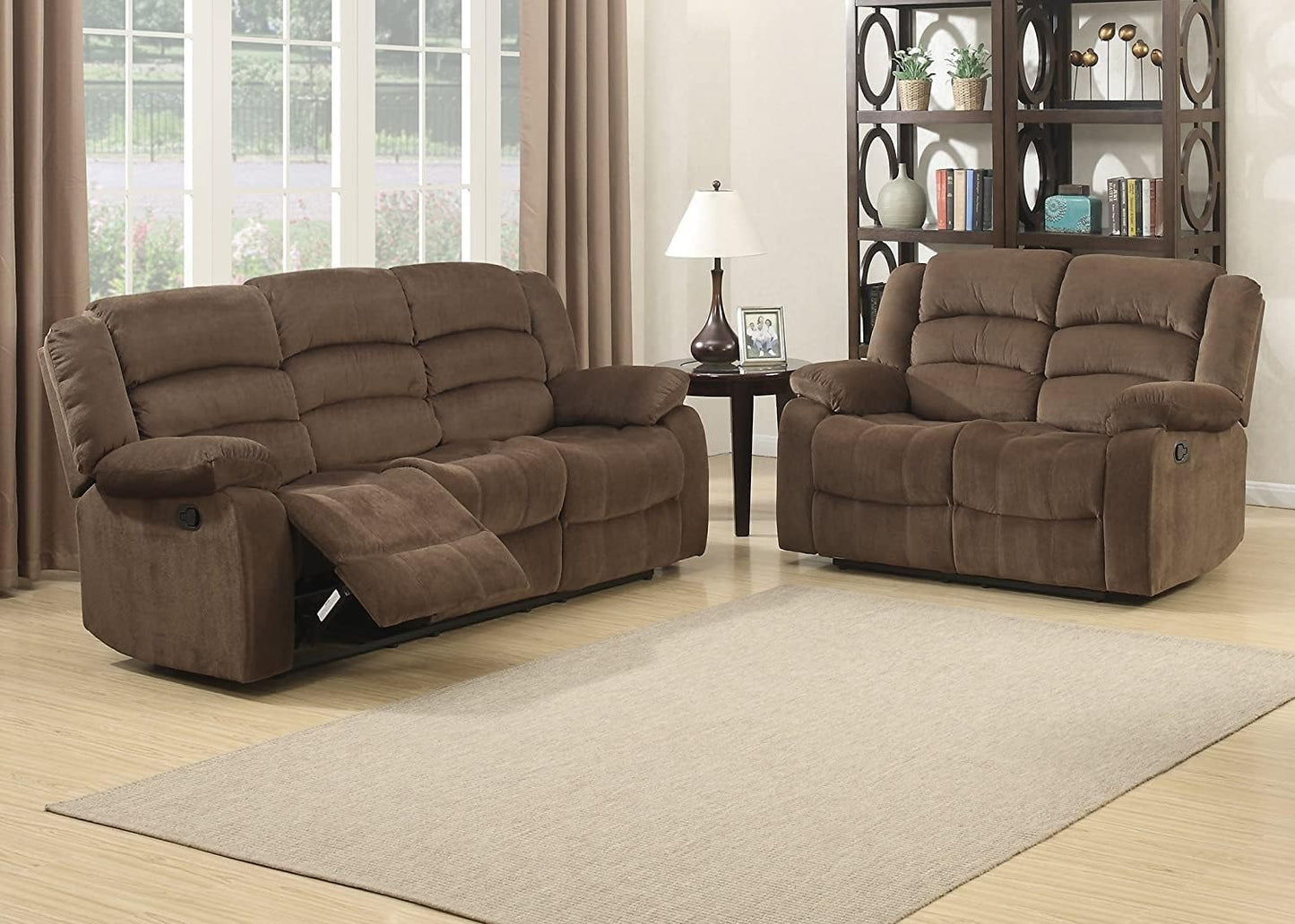 AC Pacific Bill Modern Fabric Upholstered Living Room Reclining with Padded Pillow Top Armrests, Chair, Walnut