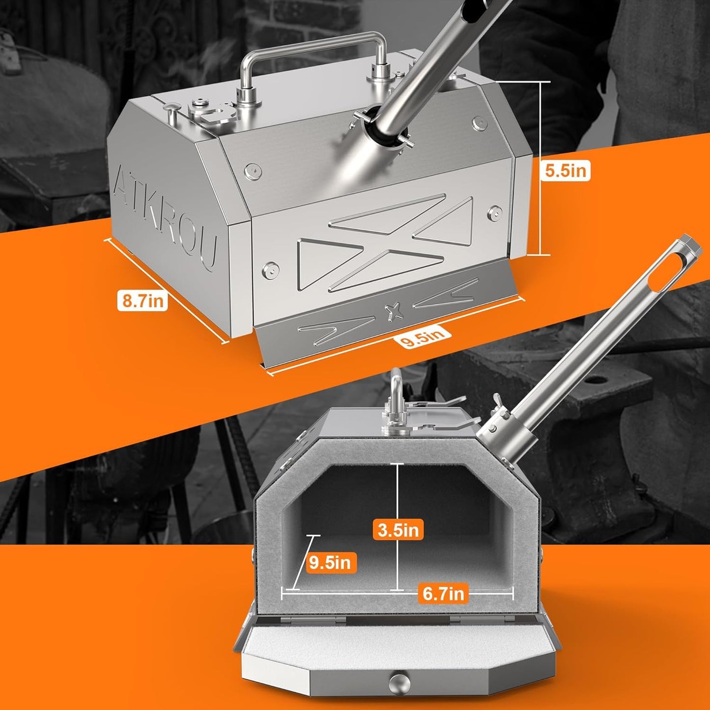 1 Burner Gas Propane Forge 2600℉ Double Door mini Portable Equipment,Knife Making(Stainless Steel) Blacksmithing Farrier Tool, Blacksmith Forge Kit