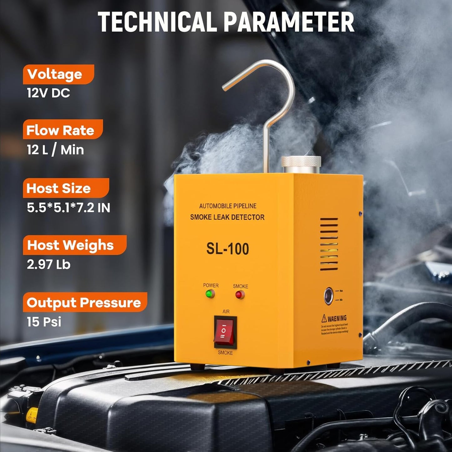 SL100 Smoke Machine Automotive Leak Detector, 12L/Min High Output Flow, Built-in Air Pump Evap Vacuum Diagnostics Tester, Fuel Diagnostic Pipe System Automotive Smoke Machine for Car
