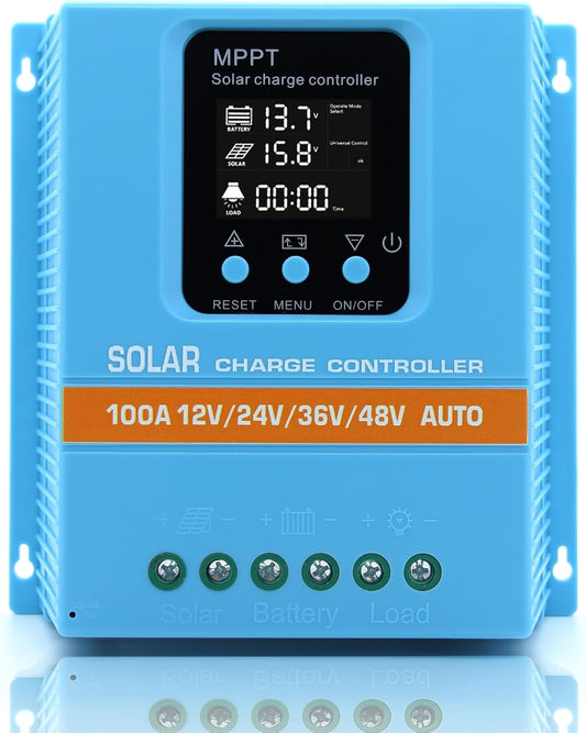 Upgraded 100A MPPT Solar Charge Controller 12V 24V 36V 48V LCD Display Battery Intelligent Regulator Max 100V Input Dual USB for Lead-Acid/Lithium