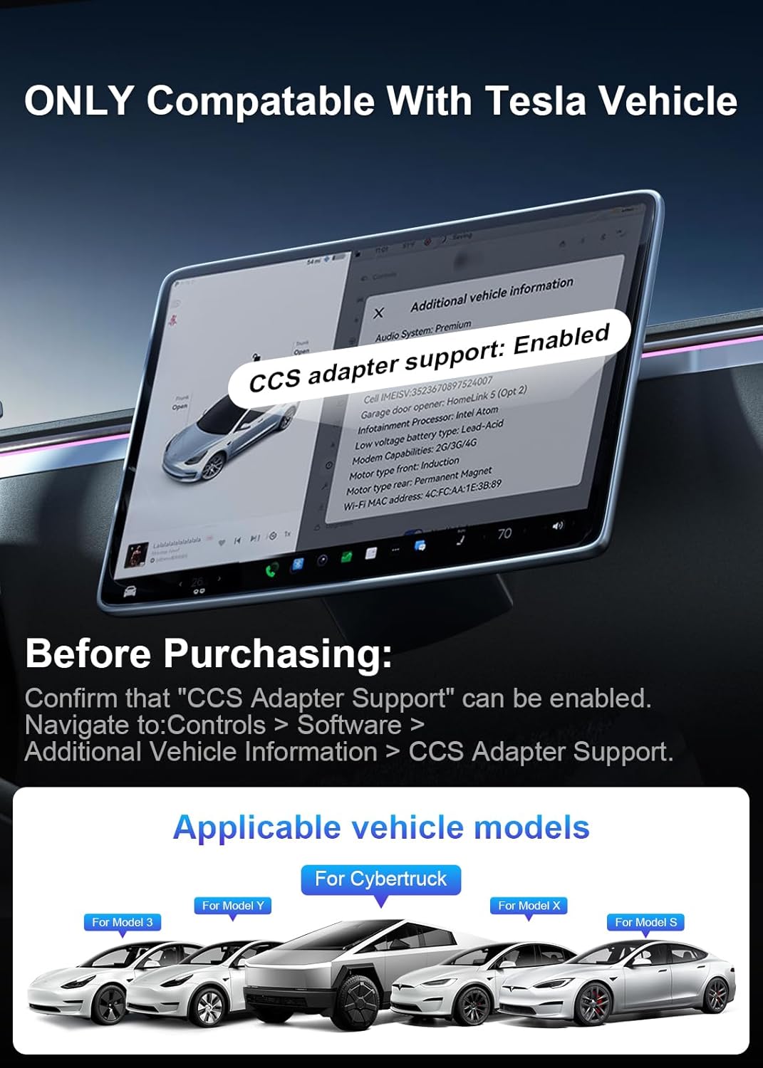 2025 Cybertruck Upgraded, 4 in1 CCS & J1772 to NACS (TSL) Charging Adapter, Fit for Tesla Model 3/Y/S/X/Cybertruck, Max 250KW DC Fast Charging, for Level 1 2 3 Charging Stations with CCS1& J1772 Plug