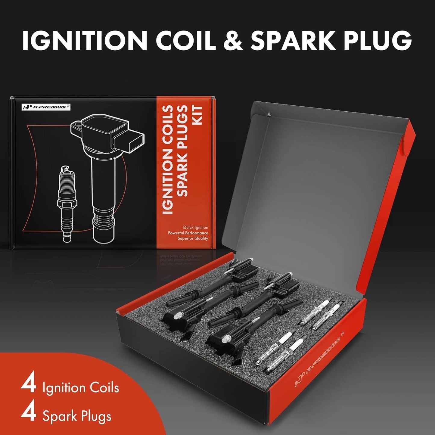 A-Premium Set of 4 Ignition Coil Pack and Iridium Spark Plugs Compatible with Chevrolet Equinox 2018-2020, Malibu 2016-2020, Cruze 2016-2019 & GMC Terrain 2018-2020 & Buick Encore 2016-2019, 1.4L 1.5L