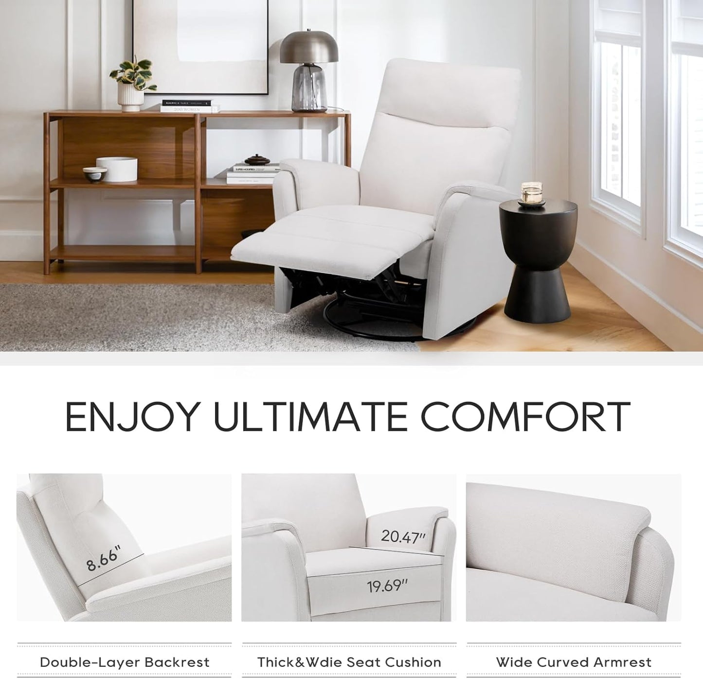 COLAMY Recliner Chair, Living Room Sofa Home Theater Seate with Wide Footrest and Cushion, Swivel Rocker Adjustable Single Couch Modern Bedroom Glider Chairs