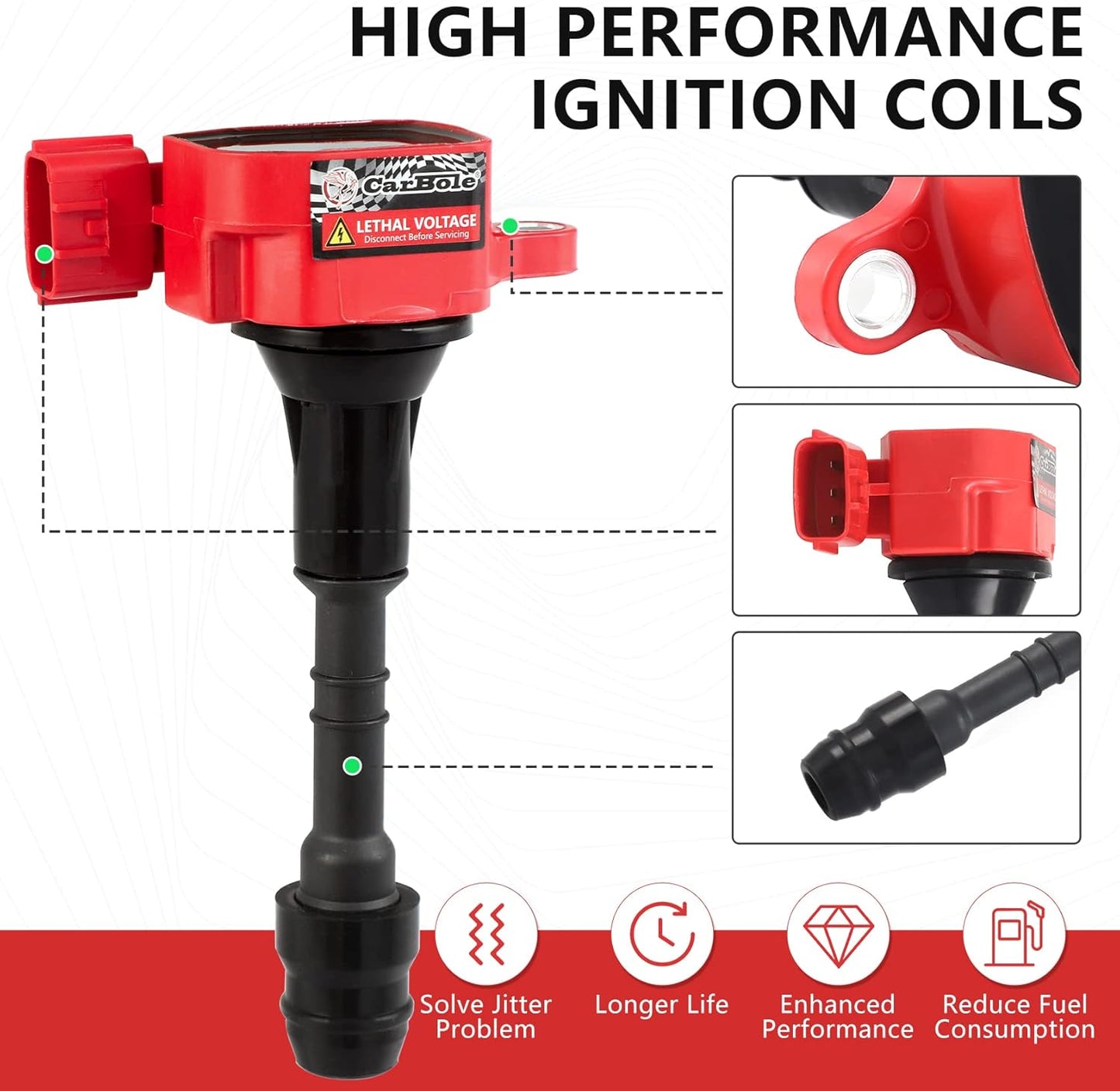 CarBole Iridium Spark Plug and Ignition Coils, Replacement for Nissan Maxima Altima Xterra Frontier, Infiniti QX4 I35, Suzuki Equator 3.0L 3.5L 4.0L V6, (OE: UF349, 5018)