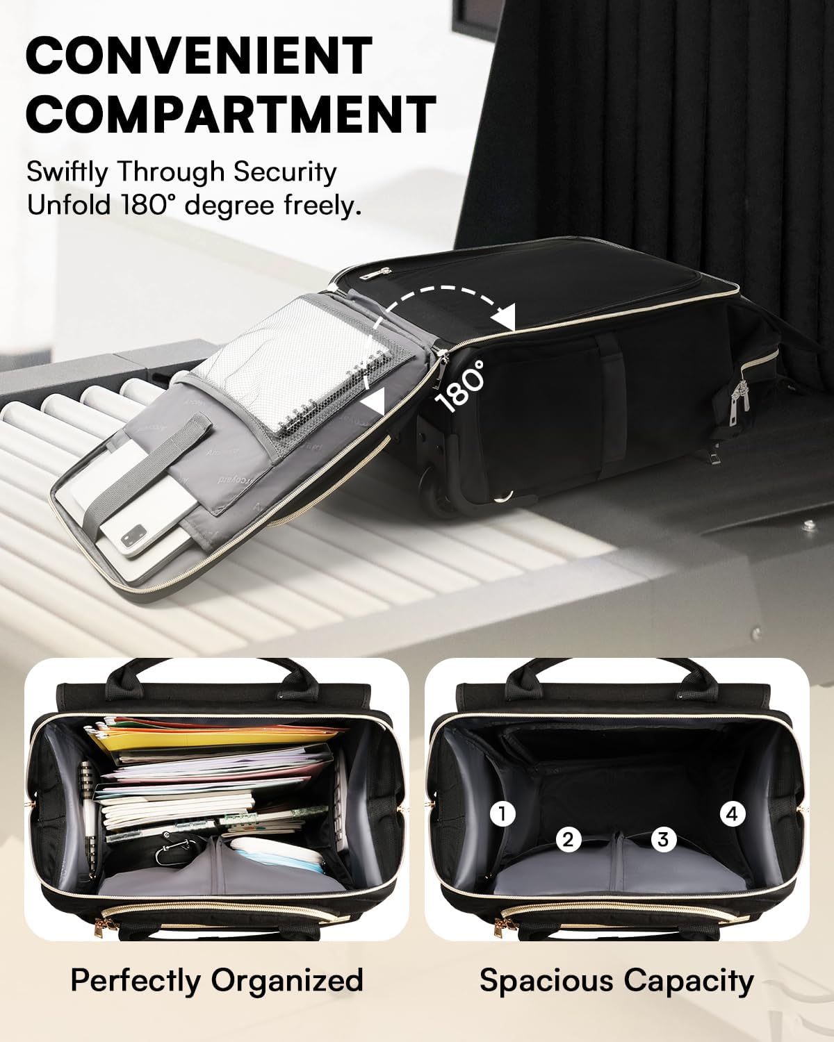 Rolling Backpack for Women, Travel Rolling Laptop Backpack with Wheels, Vertical & Horizontal Storage 2 In 1, Flip-Top Design, Water-Resistant Overnight College Underseat Carry on Luggage