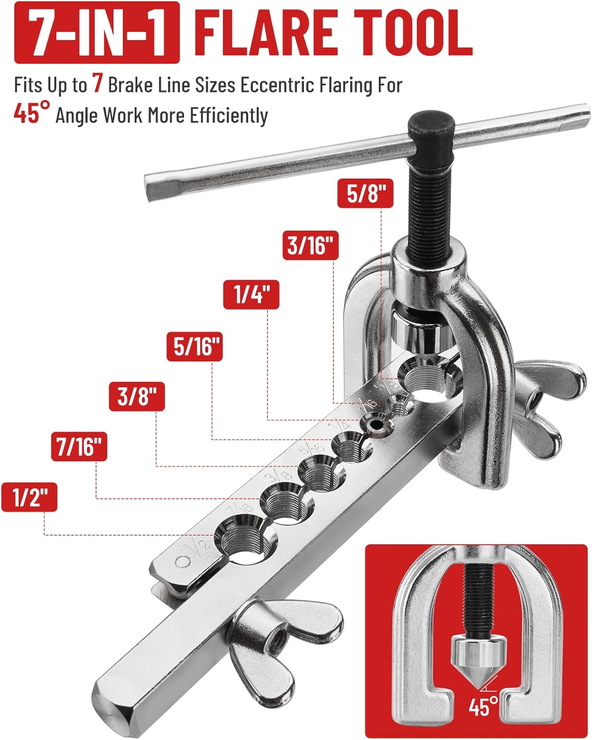 25 ft 3/16in &1/4in Copper Coated Brake Line Flaring Tool Kit, Includes 3-in-1 Tube Bender, Double & Single Flaring Tool Set, 4 Threads Unions, 40 Fittings