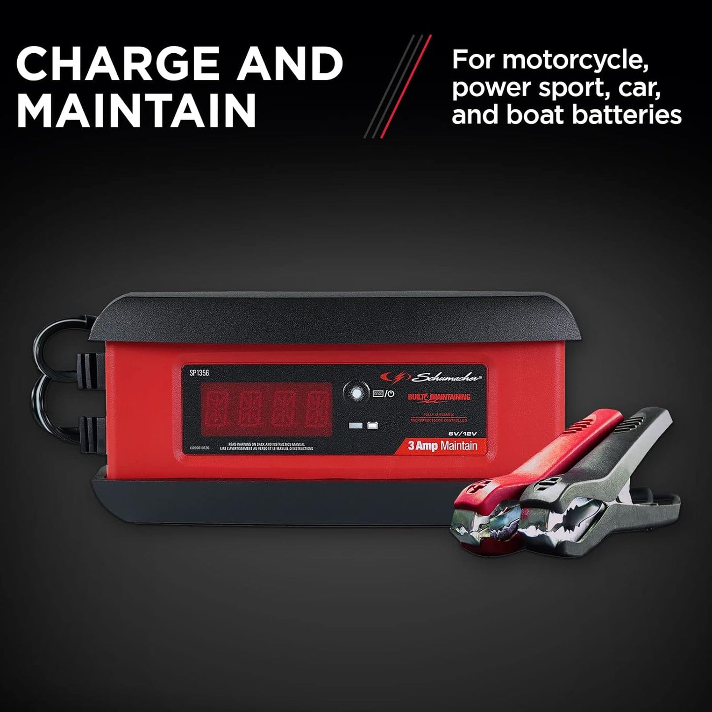 Schumacher Electric 3A Car Battery Charger and Maintainer, 3-in-1 Solution, for 6V\/12V Power Sport, Automotive, and Marine Batteries, SP1356