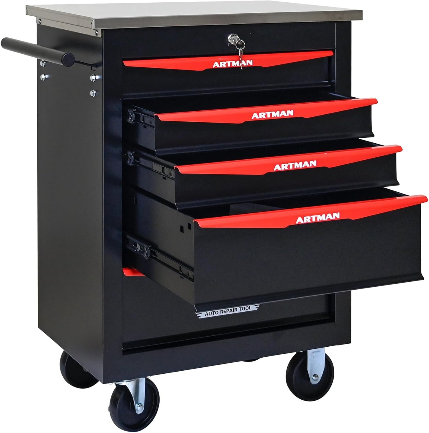 7-Drawer Heavy-Duty Rolling Steel Tool Cart with Handle&Wheels, Metal Storage Organizer Cabinet, Tool Chest for Efficient Tool Storage in Garage, Warehouse, Workshop, Repair Shop, Blue