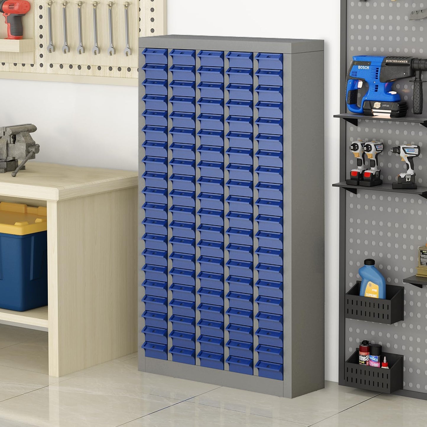 100 Drawers Part Cabinet Chest, Bolt Nut Tool Storage Documents with ABS Material Drawer for Hardware Organization Equipment Shelves Garage Workshop Office Supplies, Grey
