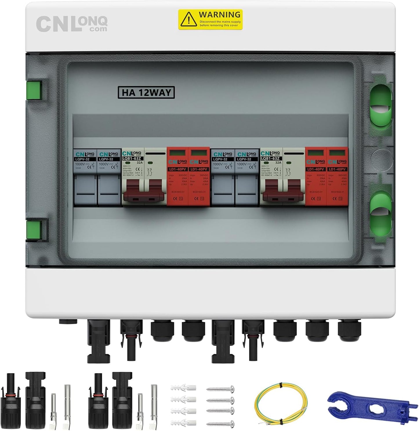 2 String Solar PV Combiner Box 2 in 2 Out IP65 DC500V 32A Circuit Breaker with Surge Protector and 15A PV Fuse,Solar Disconnect Switch Outdoor Waterproof for Solar Panels System