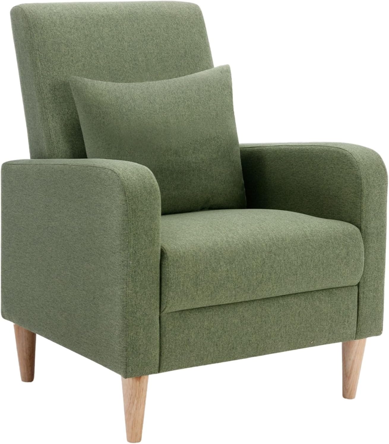 COLAMY Fabric Accent Living Room Chairs Set of 2, Upholstered Arm Chair Reading Side Chair, Single Sofa with Back Pillow and Wood Legs, Blue