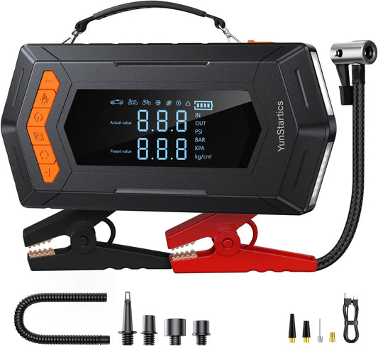 4000A Battery Jumper Starter Portable, Jump Starter with Air Compressor Car Battery Jump Starter with 150PSL Cordless Auto-Shutoff Tire Inflator, 12V Portable Jump Starter for Car