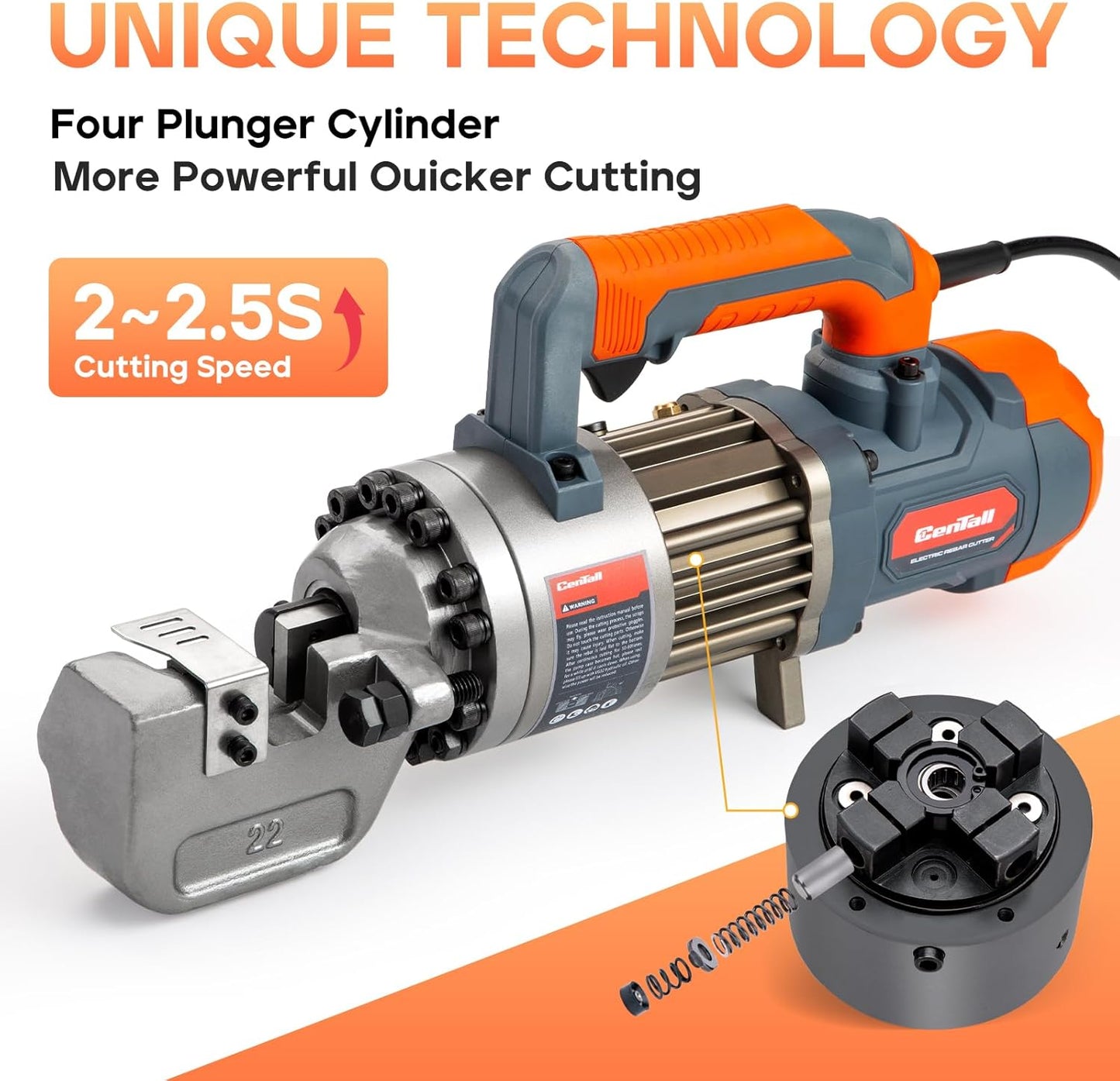 7/8" Electric Hydraulic Rebar Cutter 2-2.5s Cutting Speed Portable Rebar Cutter Cutting Rebar 4-22mm #7 1150w 120v/60hz (RC22)