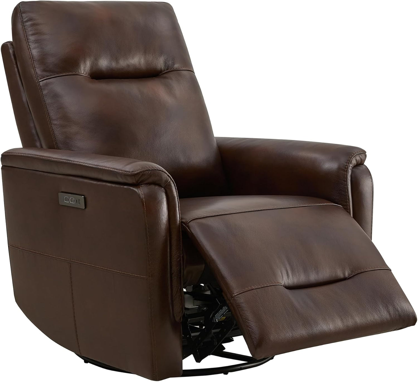 Watson & Whitely Genuine Leather Power Recliner Chairs W Power Headrest for Adults, Swivel Glider Recliner Chair W Charging Ports for Living Room, Light Grey