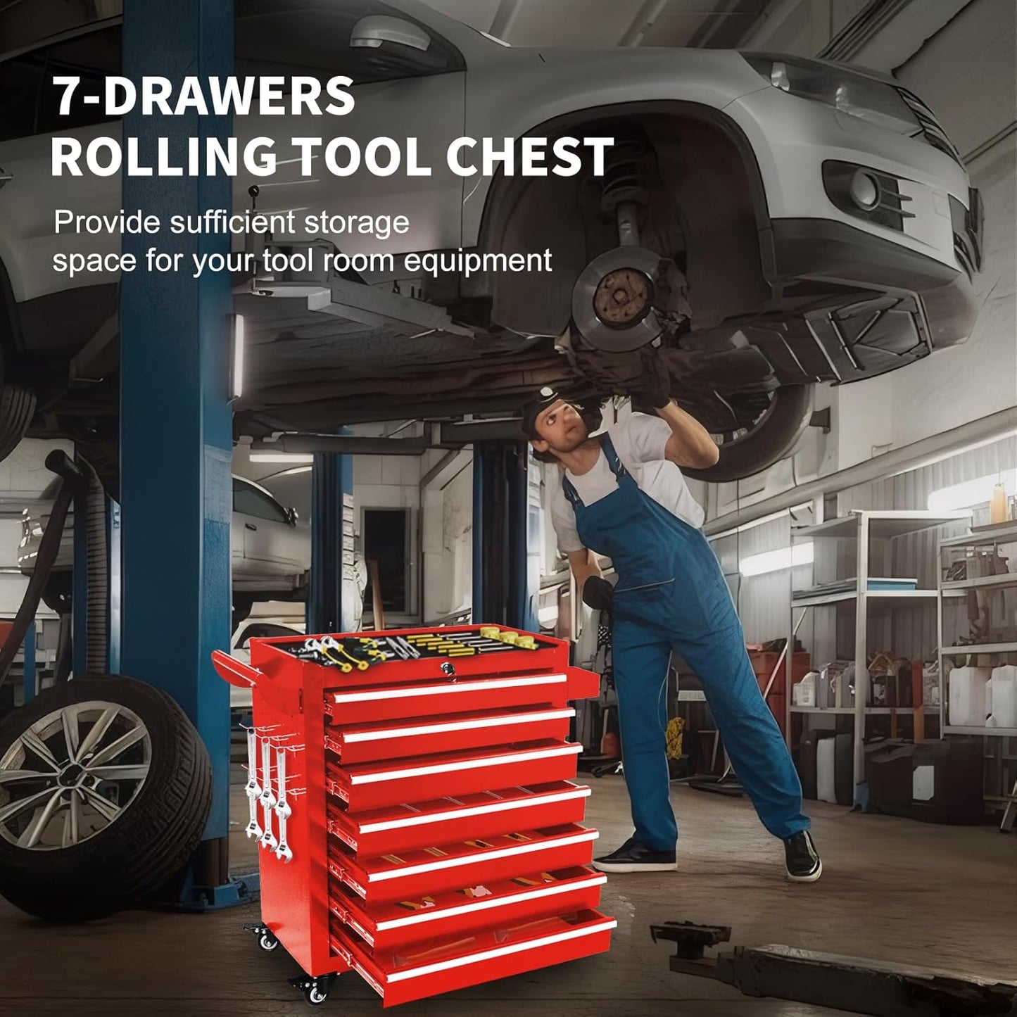 7-Drawer Tool Chest, Roling Tool Box with Wheels & Drawers & Lock, Toolbox Organizer Storage for Garage/Workshop/Home, Suitable for Moving/Gift/Daily Use