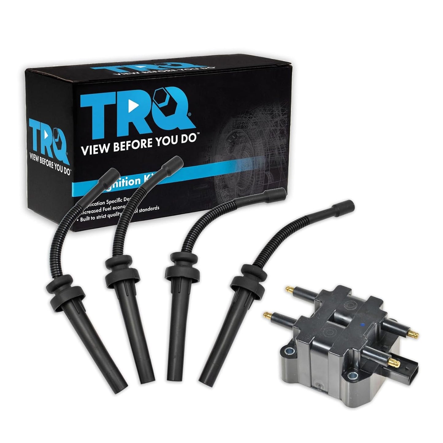 TRQ Ignition Kit Ignition Coil Spark Plugs Wire Set Compatible with 2003-2004 Ford Focus