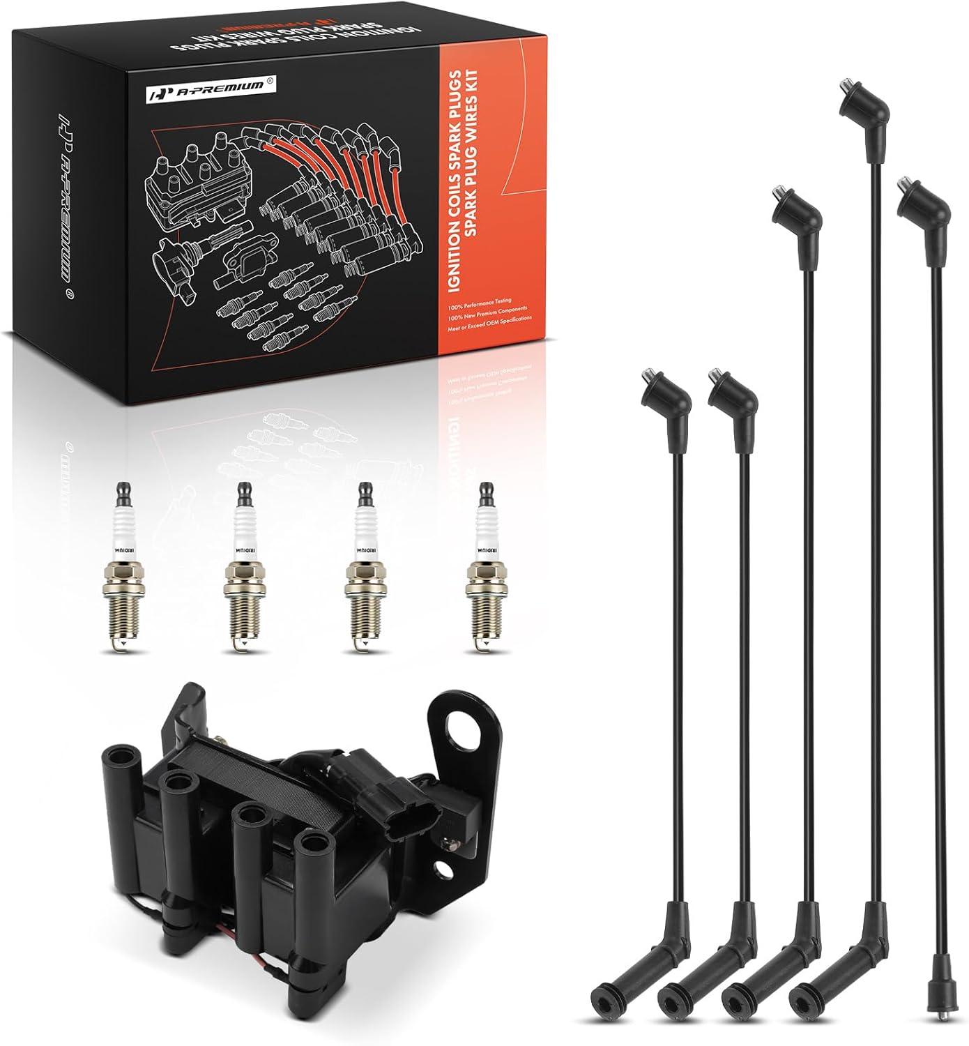 A-Premium 1 Ignition Coils with 5 Wire and 4 Iridium Spark Plugs Compatible with Hyundai Accent 1995 1996 1997 1998 1999 1.5L