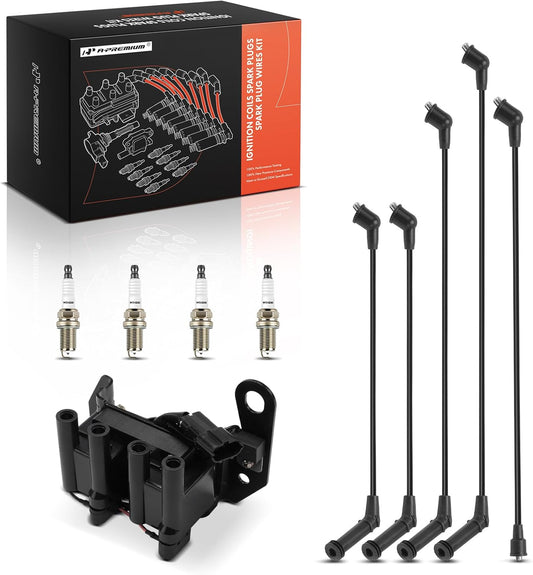 A-Premium 1 Ignition Coils with 5 Wire and 4 Iridium Spark Plugs Compatible with Hyundai Accent 1995 1996 1997 1998 1999 1.5L