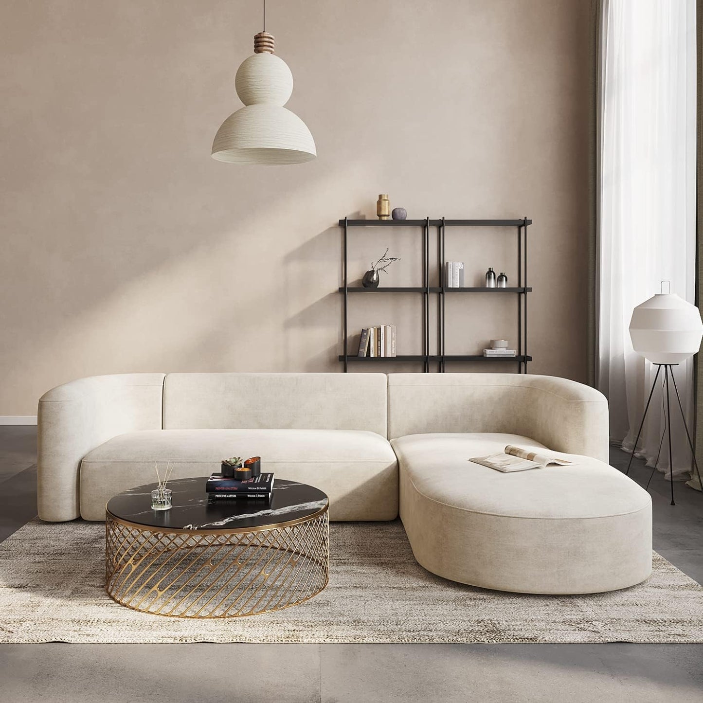 Acanva Luxury Modern Tight Curved Back Velvet Sofa, Minimalist Style Comfy Couch for Living Room Apartment, 3 Seater, Cream