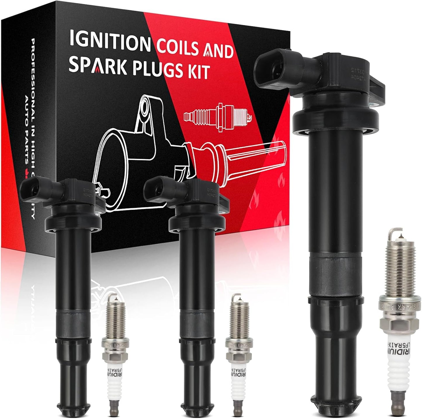 SCITOO ignition coils 4+Spark Plugs 4 4pcs Replacement for P-assat 1.8L 2001-2005,for J-etta 1.8L 2001 2002 2003 2004 2005,for A-udi A4 1.8L 2001-2007 Replace UF411 UF-437, UF-580, CO044