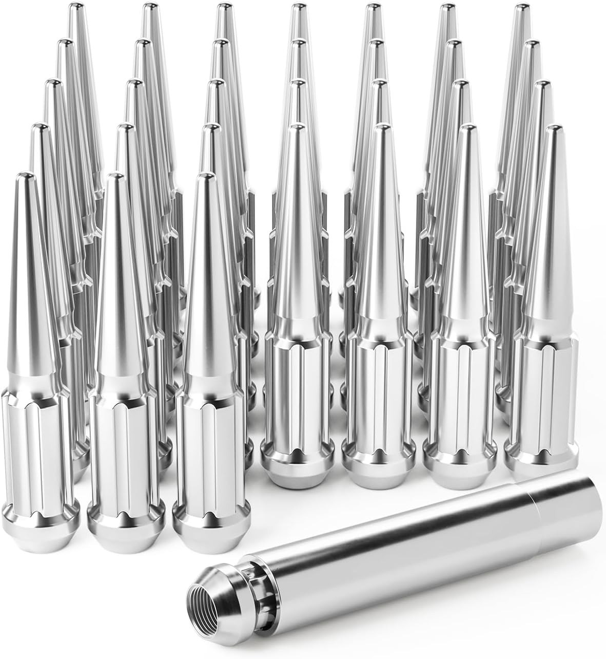 14x1.5 Lug Nuts Black 32 Piece, M14x1.5 Spike Lug Nuts Wheel Accessories Compatible with Chevy Ram Ford GMC