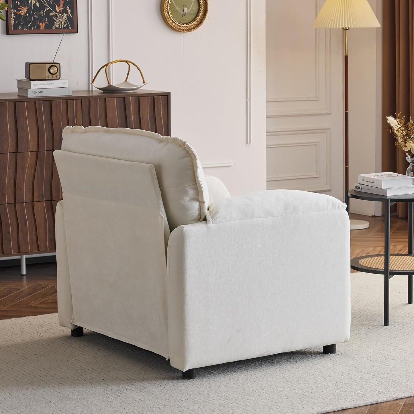 Chenille Oversized Armchair, 38.6" Wide Modern Accent Chairs & Single Sofa Lounge, Upholstered Mid-Century Reading Chair for Living Room Bedroom(Beige)