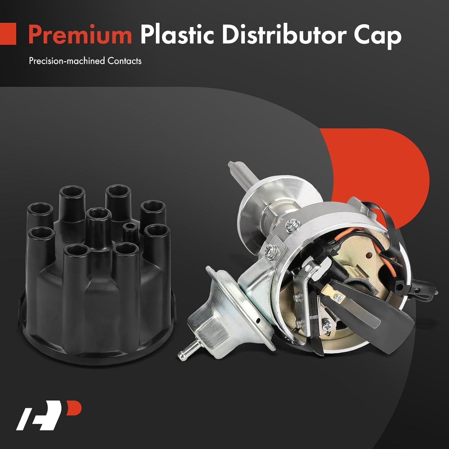 A-Premium Ignition Distributor with Cap and Rotor Compatible with Chrysler Dodge & Plymouth Vehicles - V8 5.0L 5.2L 5.9L - Charger, Town & Country, Challenger, Dart, Dakota, Fury, 1972-1989, # 3438896