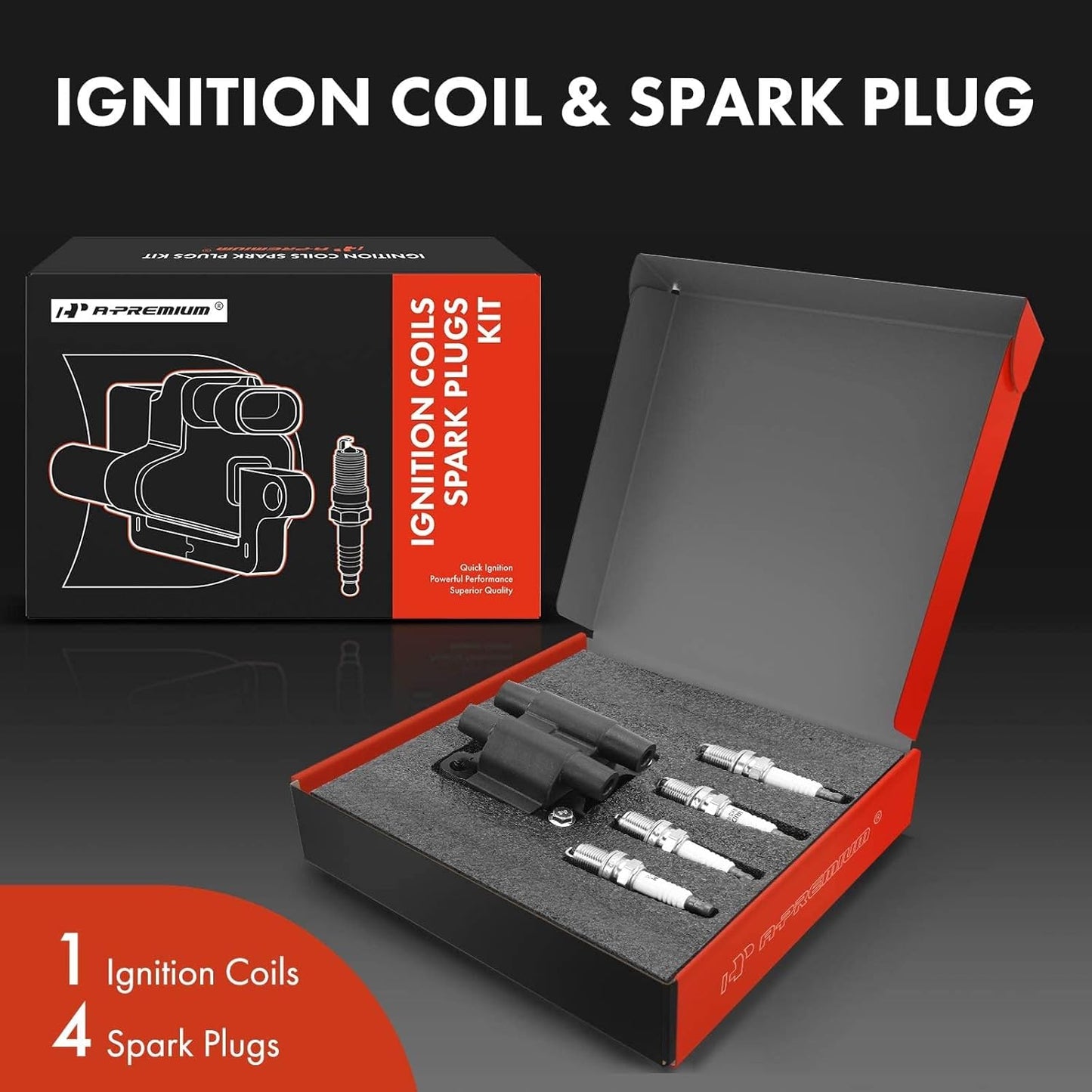 A-Premium Ignition Coils and Spark Plugs Kits Compatible with Subaru Outback 2005-2009, Forester 2005-2008, Impreza 2005-2010, Legacy 2005-2009 & Saab 9-2X 2005-2006, Naturally Aspirated
