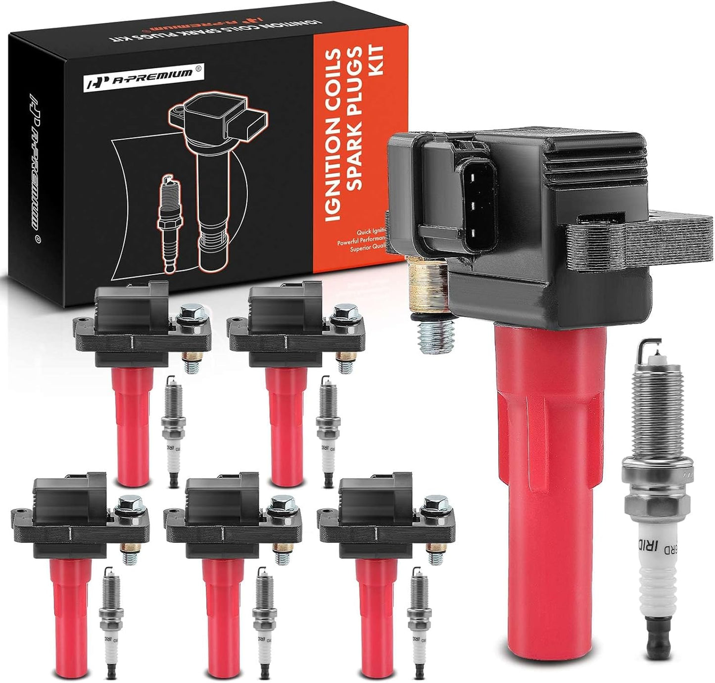 A-Premium (Red) Ignition Coils and Spark Plugs Kits Compatible with Subaru Outback 2001-2009, Legacy 2008-2009, Tribeca 2008-2009, B9 Tribeca 2006-2007, 3.0L 6-PC Set
