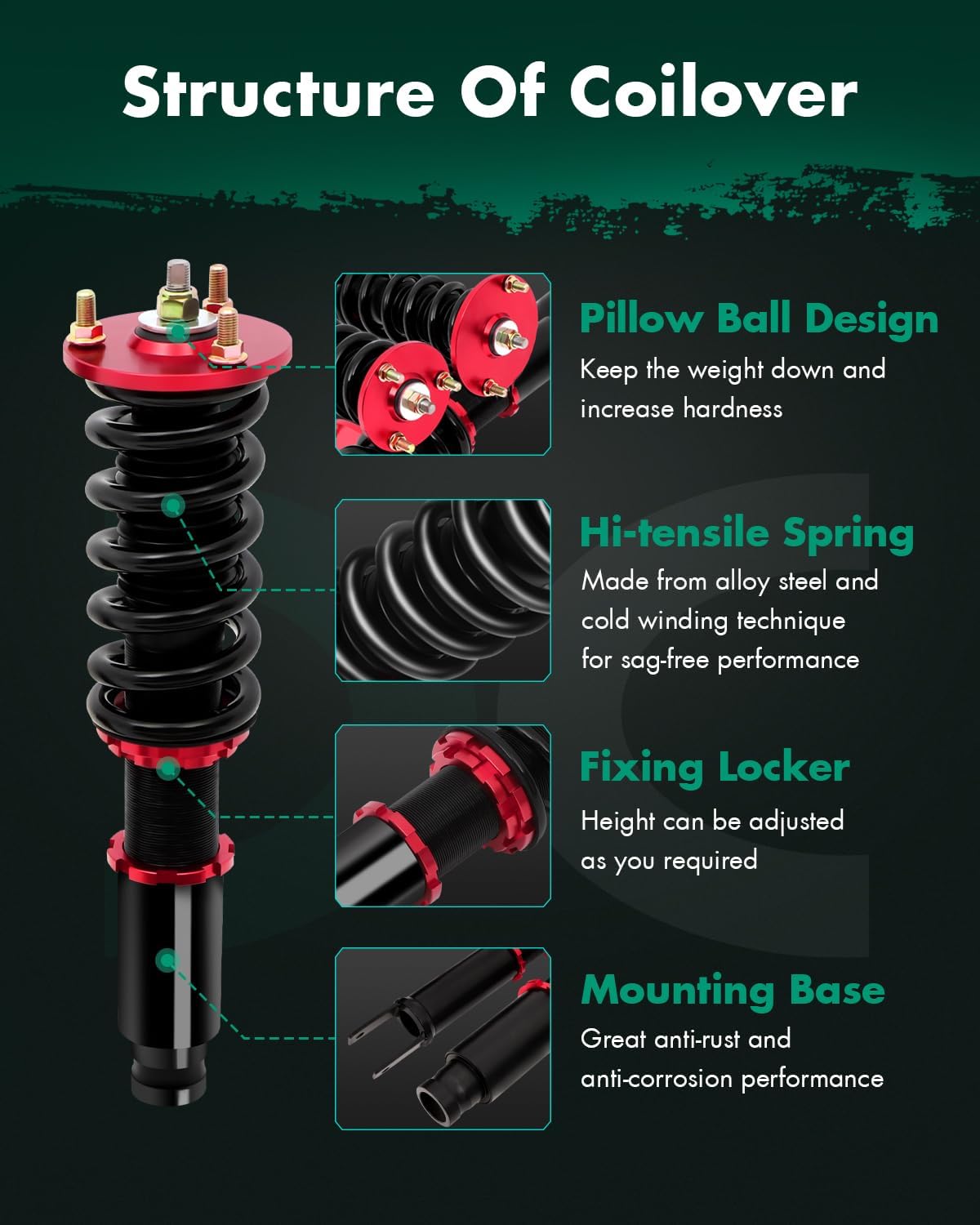 SCITOO Coilover Suspensions Shock Struts Kits Assembly Full Set Shocks Struts Kits fit for Honda for Accord 1990-1997