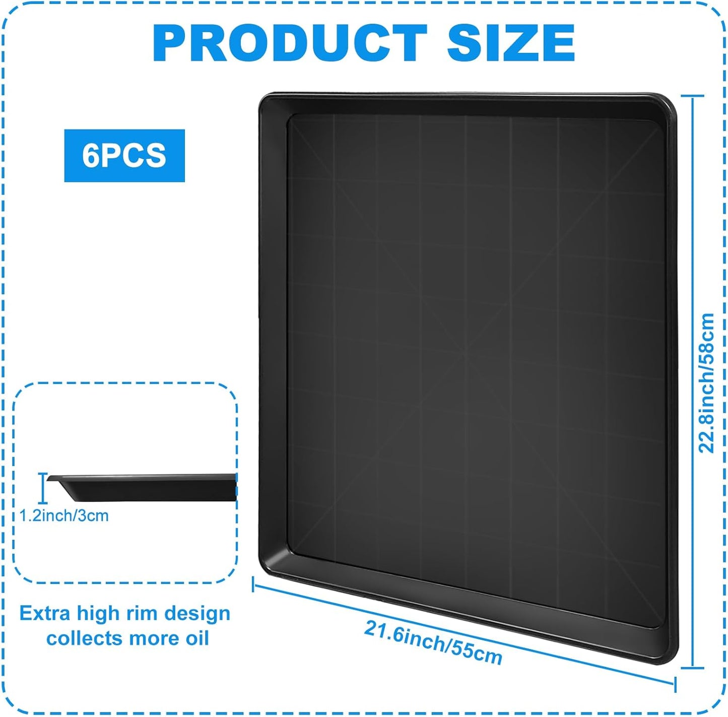 6 Pack Large Oil Change Drain Pan - 22” Auto Oil Drip Pan，Oil Drip Tray for Under Car Plastic Oil Tray,Mini Fridge Drip Tray for Air Conditioners Machinery Oil Catch Pan Replacement Tray