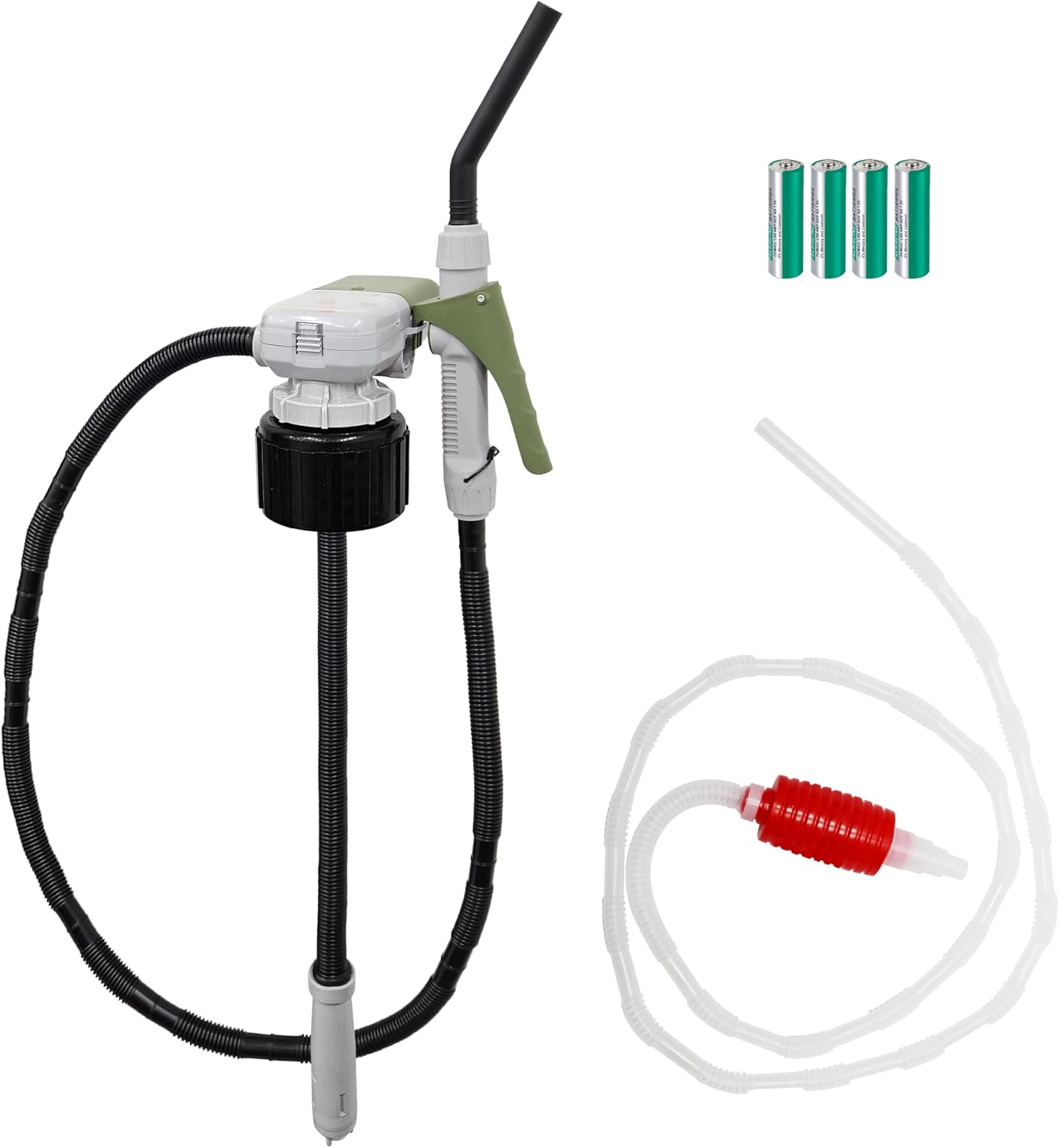 [LITE DELIGHT] Transfer Pump w/Auto-Stop Overfill Protection for Fuel, Water & More, 2.4 GPM, AA Battery Included, Ergonomic Nozzle, Universal & VP Racing Can Adapters, 51” Hose, PLUS a Manual Siphon