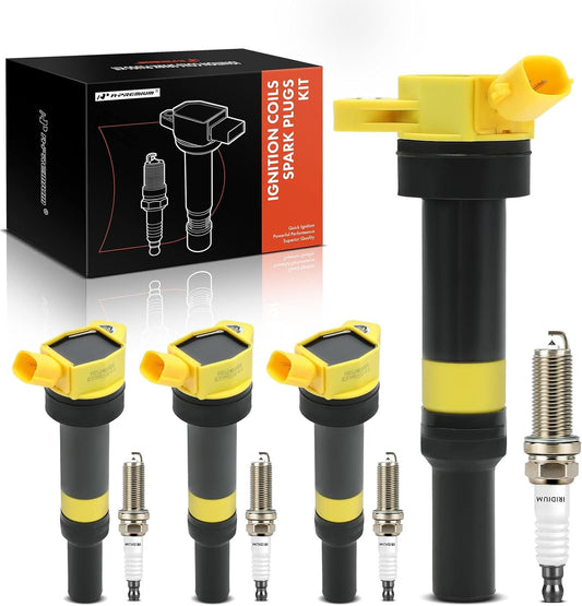 A-Premium (Yellow) Set of 8 Ignition Coil Pack and Iridium Spark Plugs Compatible with Hyundai Elantra 2012-2016, Elantra Coupe, Elantra GT, Tucson & Kia Soul, Forte, Forte Koup, Forte5, Rondo