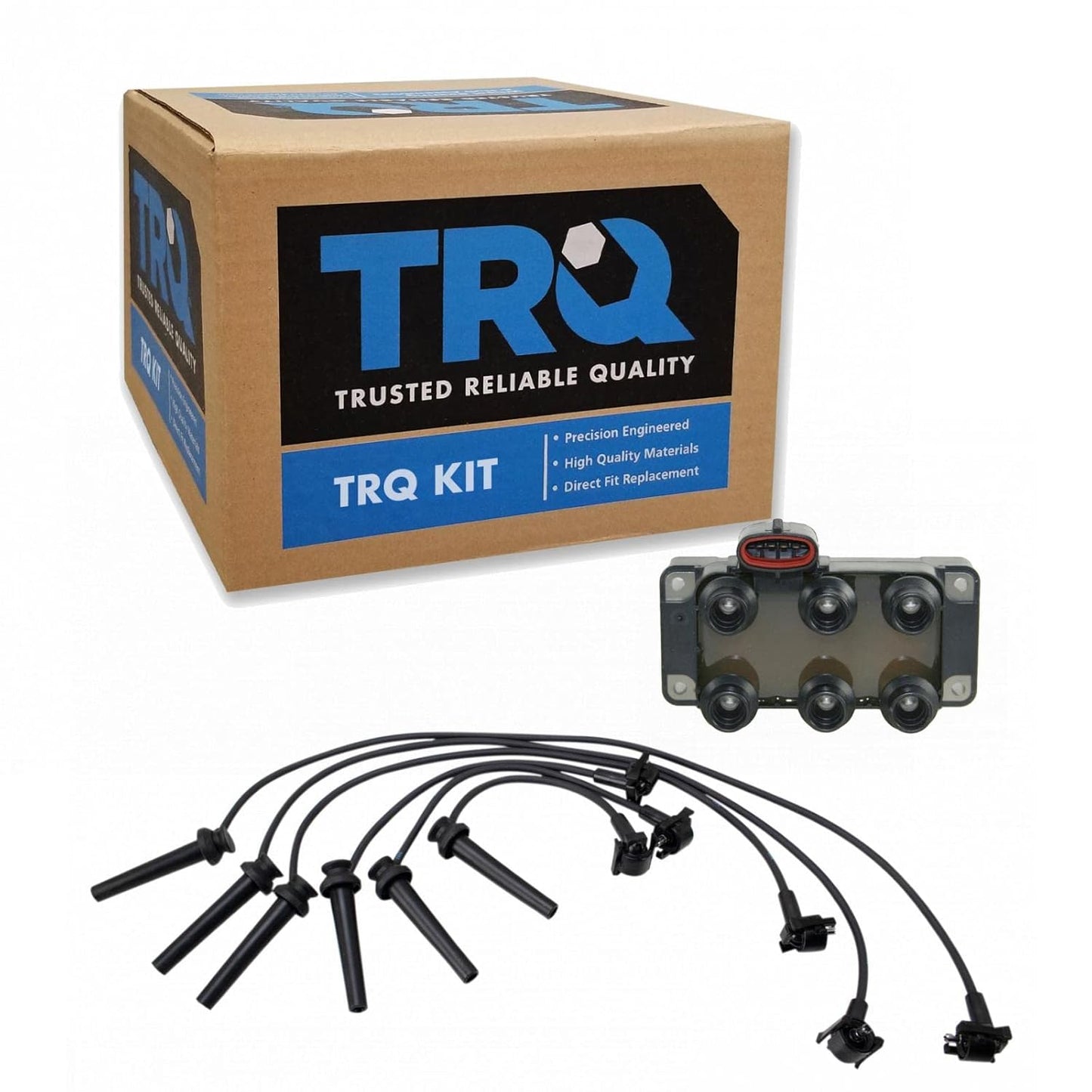 TRQ Ignition Kit Ignition Coil Spark Plugs Wire Set Compatible with 2003-2004 Ford Focus