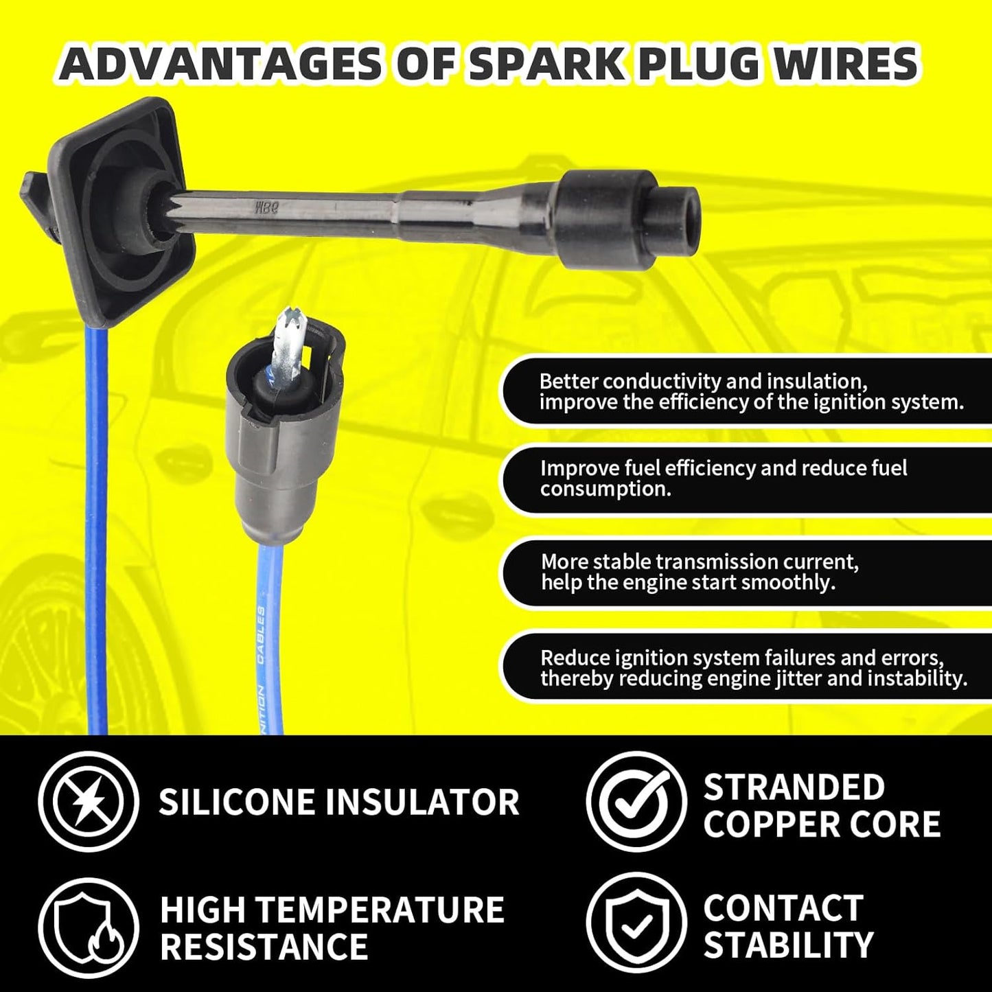 Set of 2 Ignition Coils Pack 9008019007 UF180 & 4 PCS Iridium Spark Plugs with Wire Set Compatible with Toyota Camry Solara RAV4 - L4 2.0 2.2