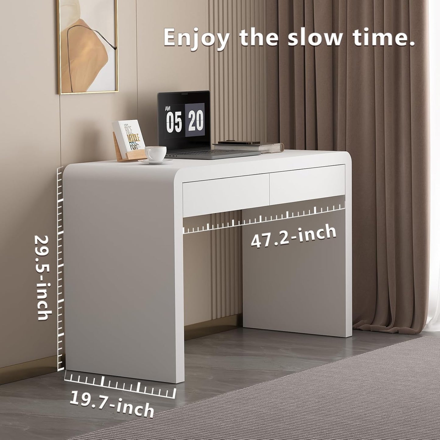 White Computer and Gaming Desk with Drawers.Home Office desks for Bedroom.Wooden Kids' Writing Table.Three-Layer Lacquered Thick Wooden Board Work Desk That can be Used as a Vanity(Z-101)