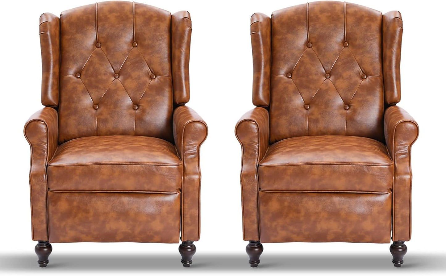 Wingback Recliner Chair - Tufted Arm Chair Recliner - Fabric Push Back Single Sofa for Living Room Adjustable Backrest (Pair, Blue Floral)