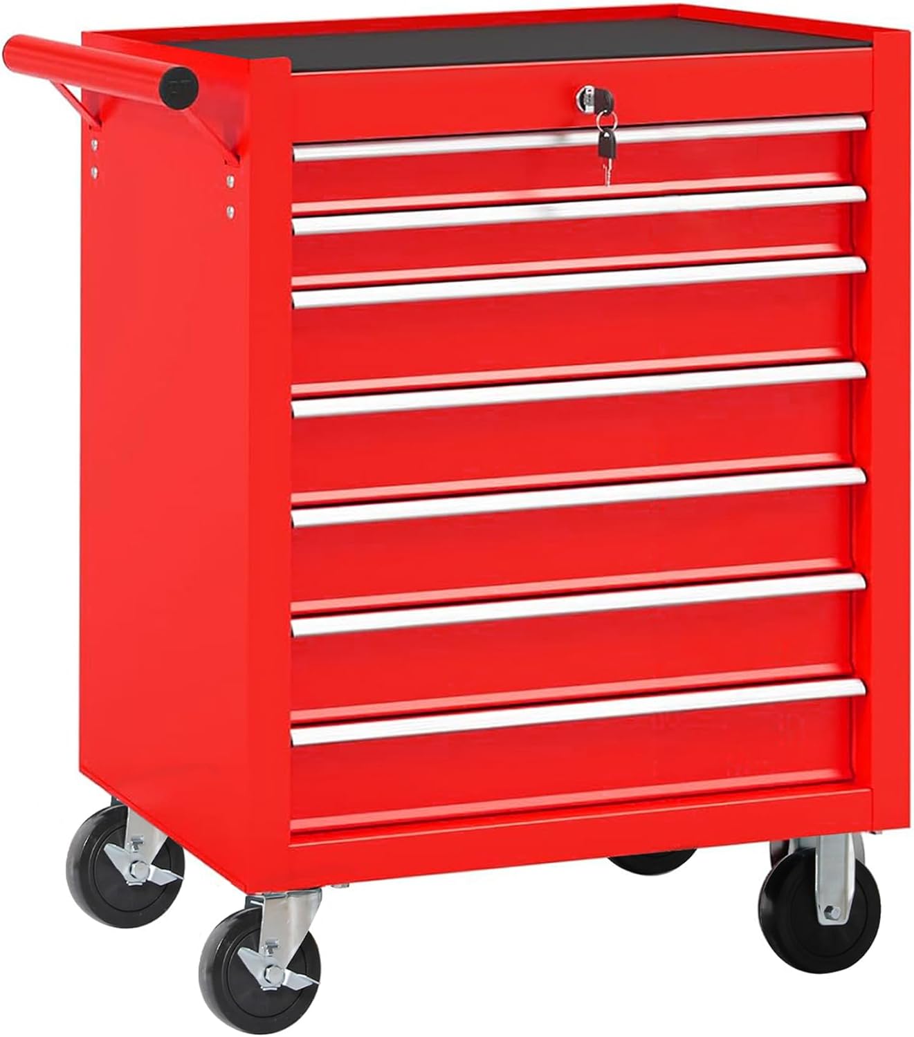 7-Drawer Metal Rolling Tool Chest with Wheels,Tool Storage Cabinet with Locking System,Multifunctional Tool Cart with Wheels for Garage, Warehouse, Workshop, Repair Shop (Black+Blue)