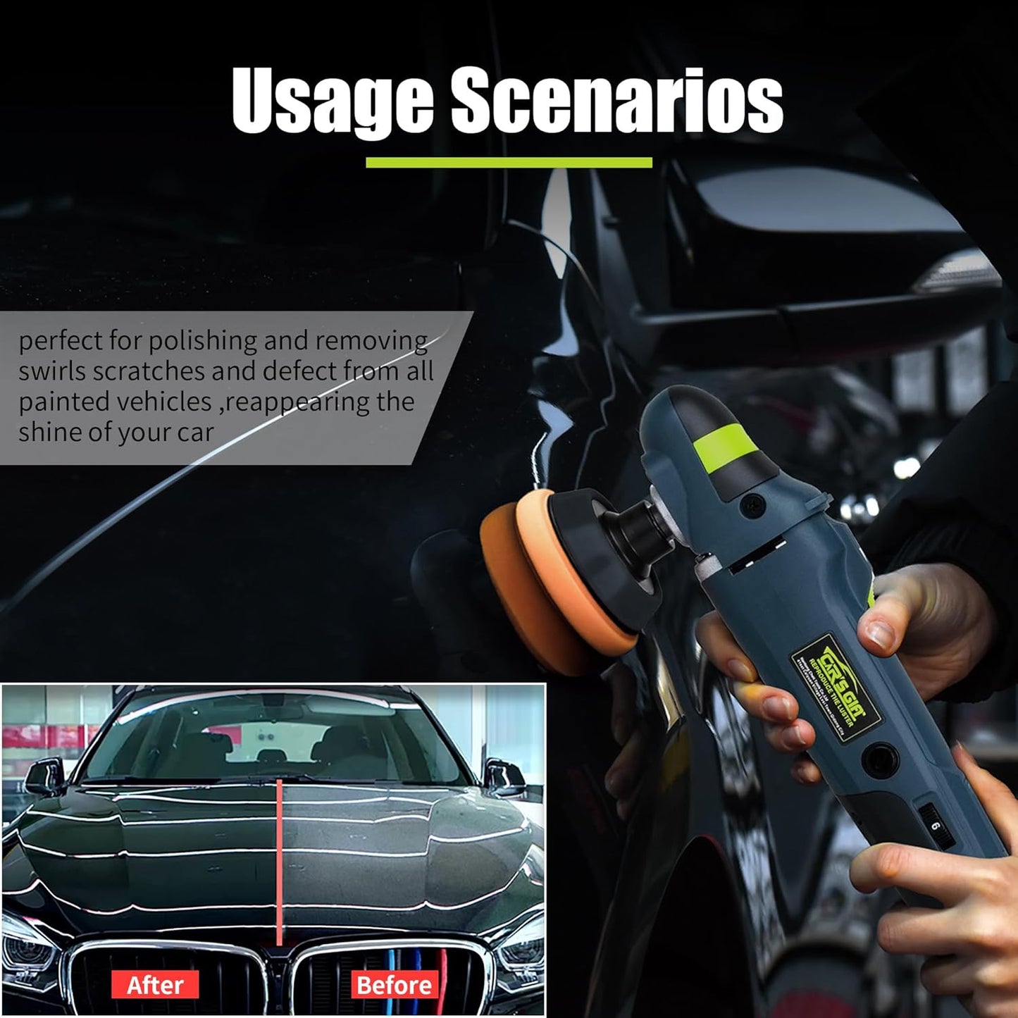 CAR'S GIFT Buffer Polisher, 6 Variable Speed Control Polisher, 3-Inch 1000-3500RPM Car Buffer Polisher, 75mm Portable Car Detailing Kit for Car Detailing Polishing