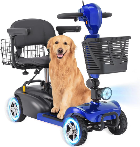 4 Wheel Mobility Scooter for Seniors&Adults - Up to 15 Miles Range,Foldable Powered Electric Wheelchair Device w/600WH Battery,Only 58 lb Weight, Dual Basket, 300 lb Capacity, Compact