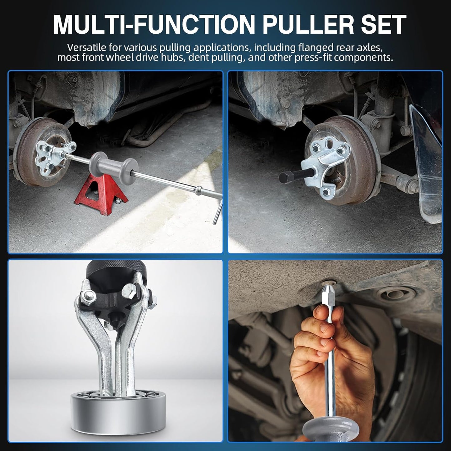 8MILELAKE 9 Way Slide Hammer Puller Axle Front Rear Wheel Bearing Dent Hub Gear Puller Remover Set