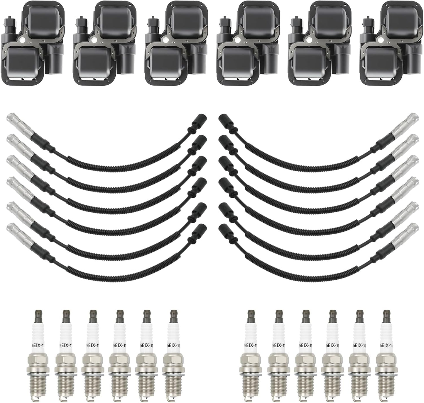Set of 8 UF414 Round Ignition Coil Set with 41-962 Spark Plugs & 12192192 748UU Spark Plug Wires Set, Compatible with Chevrolet Chevy GMC 1500 2500 3500 4.8L 5.3L 6.0L, Replace C1512 D514A E894 IC534