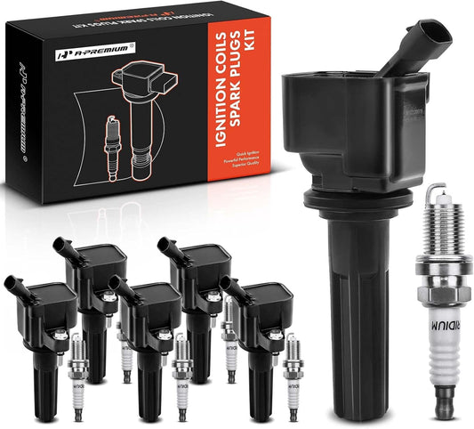 A-Premium Ignition Coils and Spark Plugs Kits Compatible with Chevrolet Trailblazer 2006-2009, Trailblazer EXT 2006 & Buick Rainier 2006-2007 & Isuzu Ascender 2006-2007 & Saab 9-7x 2006-2009 6-PC Set