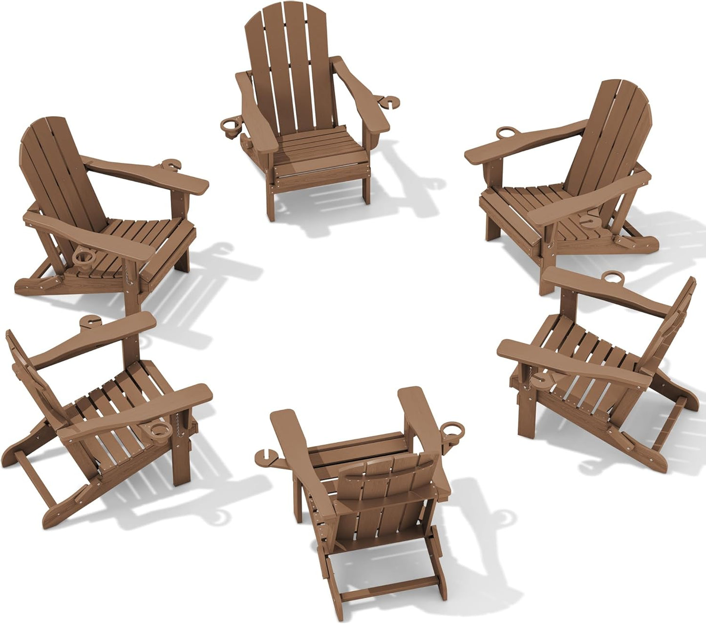 SERWALL Adirondack Chair with Cup Holders - Composite Adirondack Chairs Set of 8 HDPE Outdoor Chairs All Weather Use- Brown