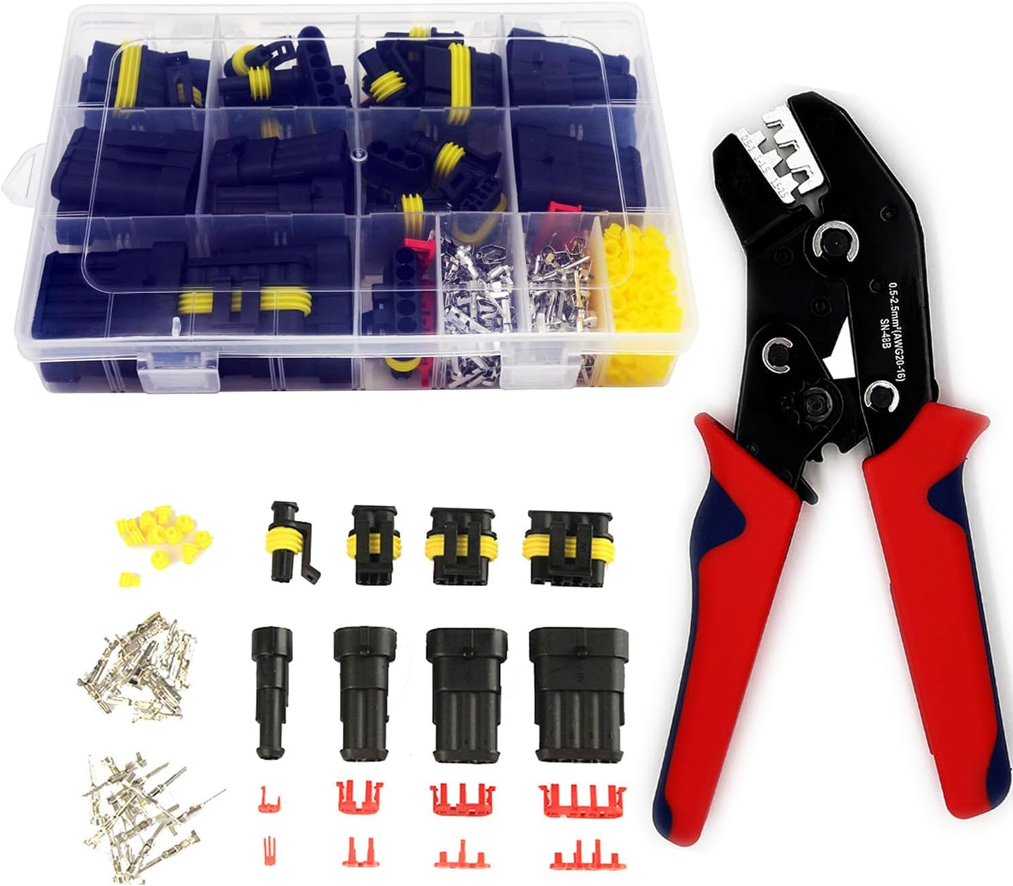 800Pcs 50 Sets Waterproof Automotive Electrical Wire Connectors Plug Kit 1/2/3/4/5/6 Pin Waterproof Connectors with Ratchet Crimping Tool