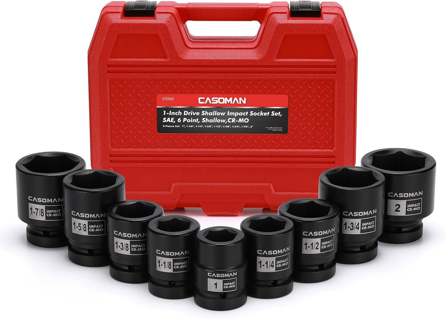 CASOMAN 10PCS 1-Inch Drive Deep Impact Socket Set, Metric, CR-MO, 21,22,24,27,29,30,32,33,38,41mm, Deep Spindle Axle Nut Impact Socket Set