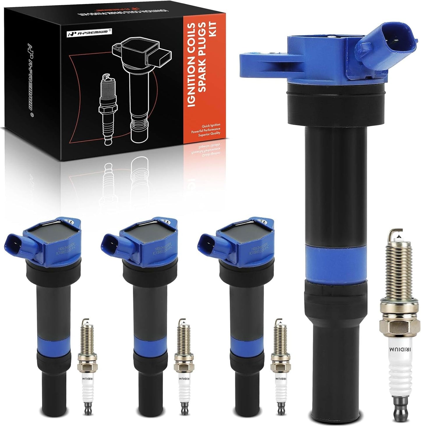 A-Premium (Yellow) Set of 8 Ignition Coil Pack and Iridium Spark Plugs Compatible with Hyundai Elantra 2012-2016, Elantra Coupe, Elantra GT, Tucson & Kia Soul, Forte, Forte Koup, Forte5, Rondo
